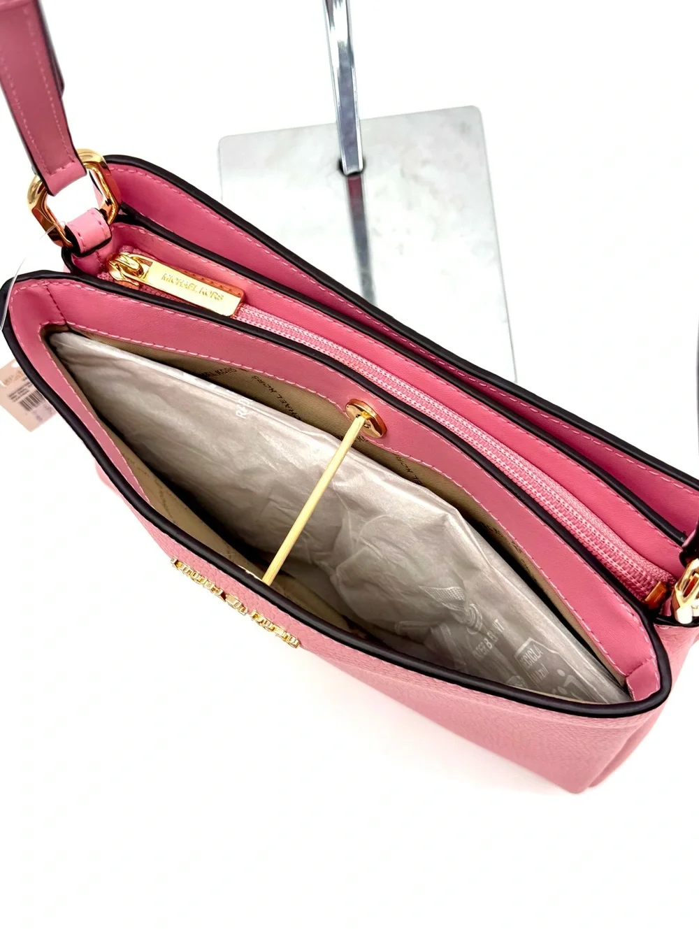 Michael Kors Trisha Medium Pebbled Leather Crossbody Bag Pink